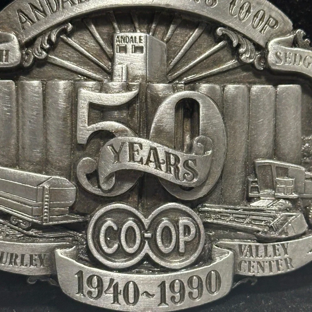 1990 Andale Farmers Co-op 50th Belt Buckle #2/500 Carol Dils Kansas Farm Grain